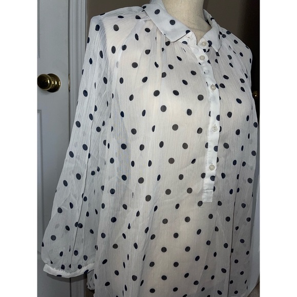 Women’s White Polka Dot Pattern Joe Fresh Sheer Blouse 🖤 - Picture 6 of 17